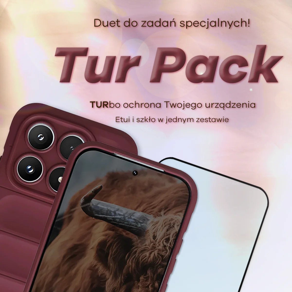 Dwie etui ochronne na smartfona w kolorze bordowym z zestawem TurPack