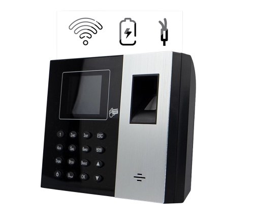 Nowoczesny terminal do rejestracji czasu pracy z ekranem dotykowym, klawiaturą i czytnikiem odcisków palców, obsługa Wi-Fi